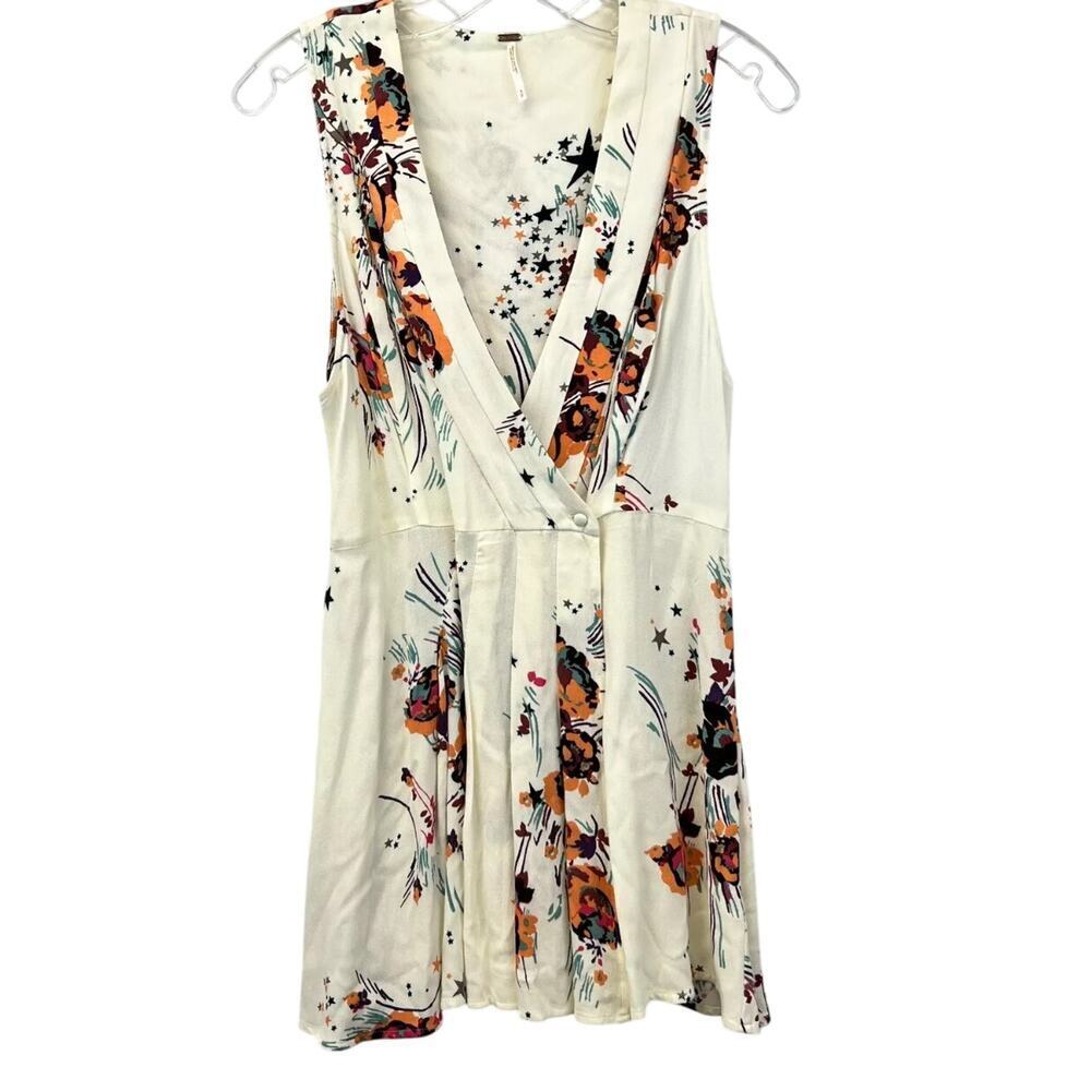 Free People Womens Ivory Floral Sleeveless Wrap Tunic Blouse Top Size XS - Picture 2 of 4